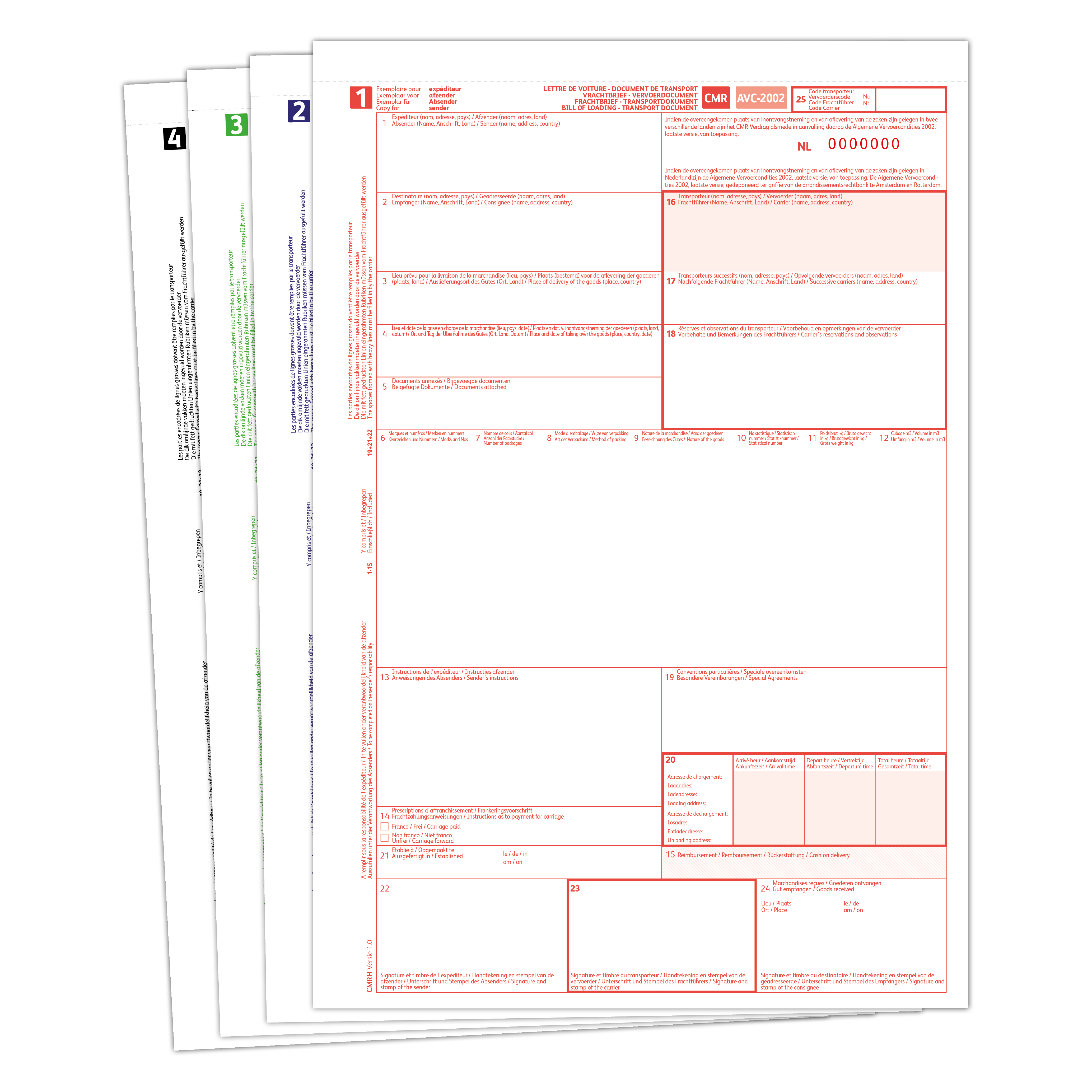 CMR Vrachtbrief Handmatig 4-voud [1-2-3-4]