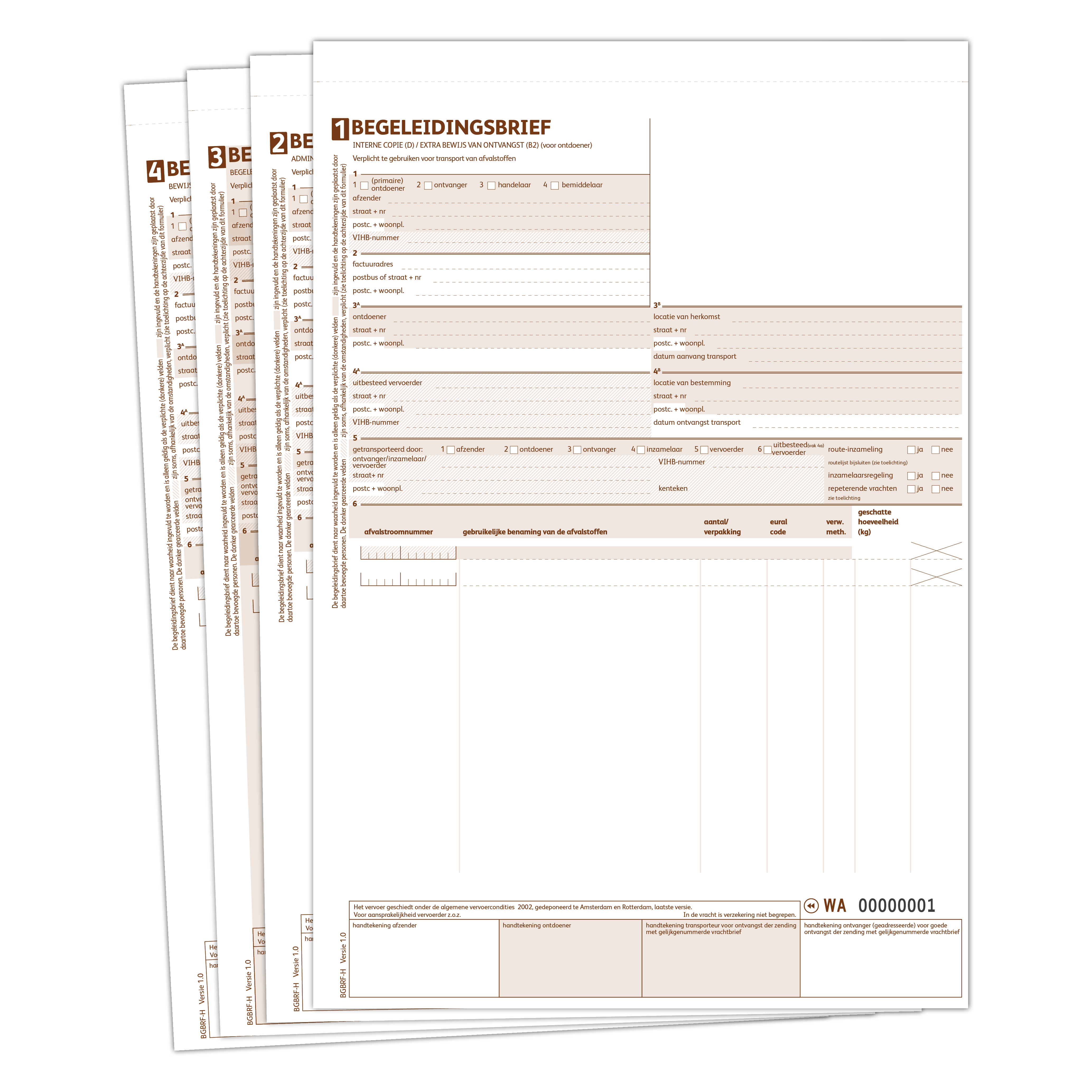 Begeleidingsbrief afvalstoffen handmatig 4-voud [1-2-3-4]