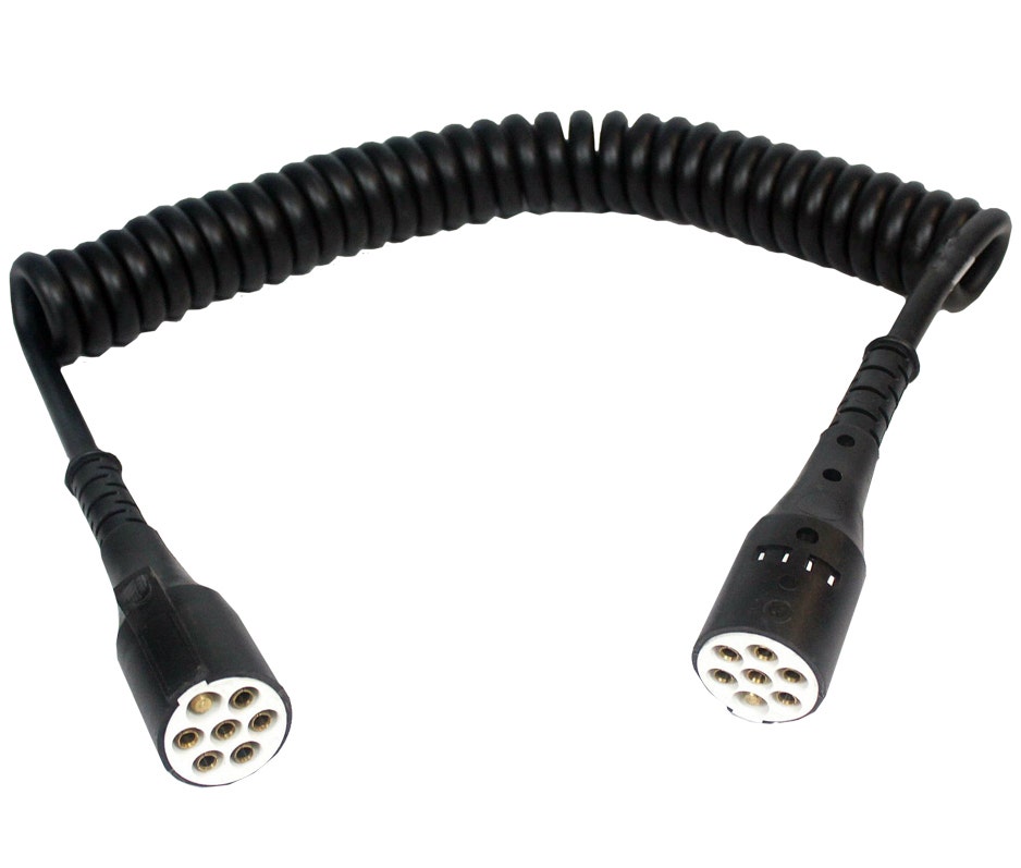 Spiraalkabel verlichting 7-polig 350 cm met aangevulcaniseerde S-euro stekkers