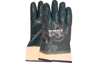 Werkhandschoen M-trile met polsbescherming NBR 50-040 maat 10 blauw/wit