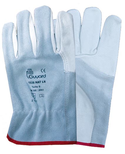 Thermische winter werk handschoen van wit leer. Bestand tegen vocht, vet en olie. Van het merk Guyard. 