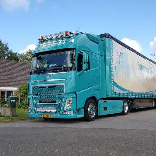 Volvo-truck op zijn erf.